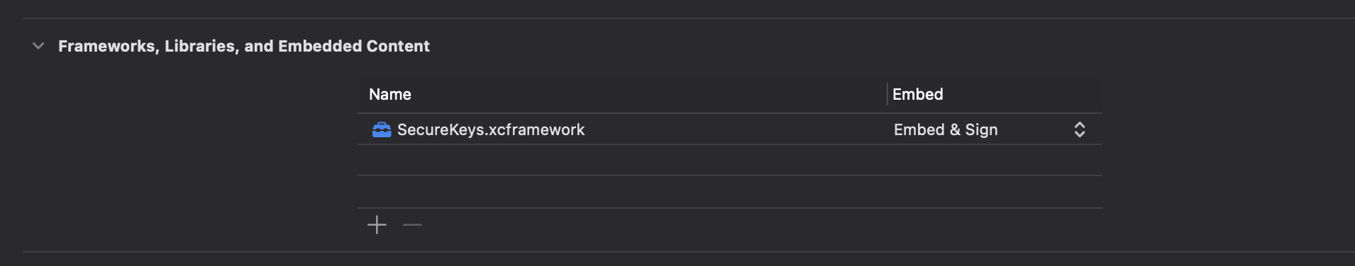 Select SecureKeys.xcframework