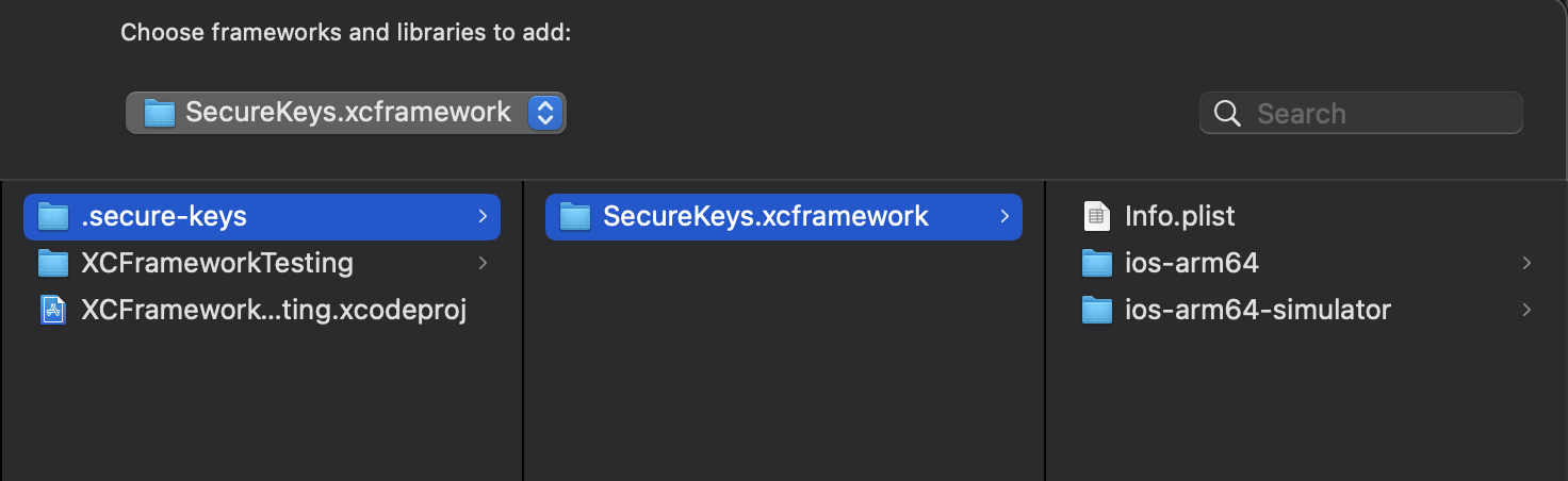 Select SecureKeys.xcframework